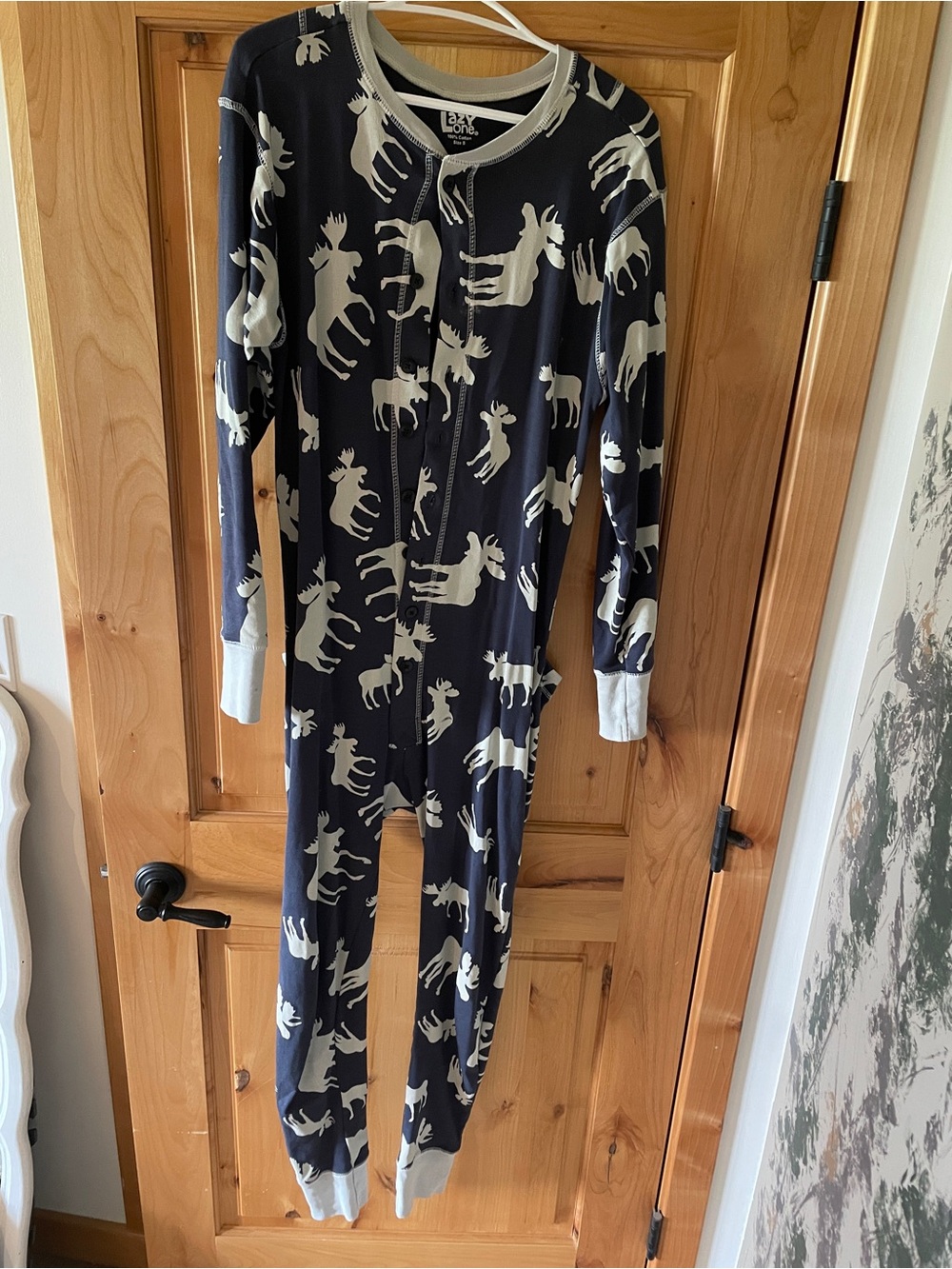 Lazy One Navy and Cream Moose Print Footless Onesie Pajamas